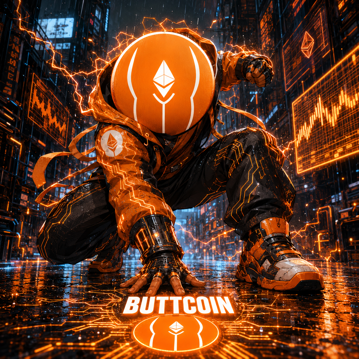 BUTTCOIN cyberpunk hero